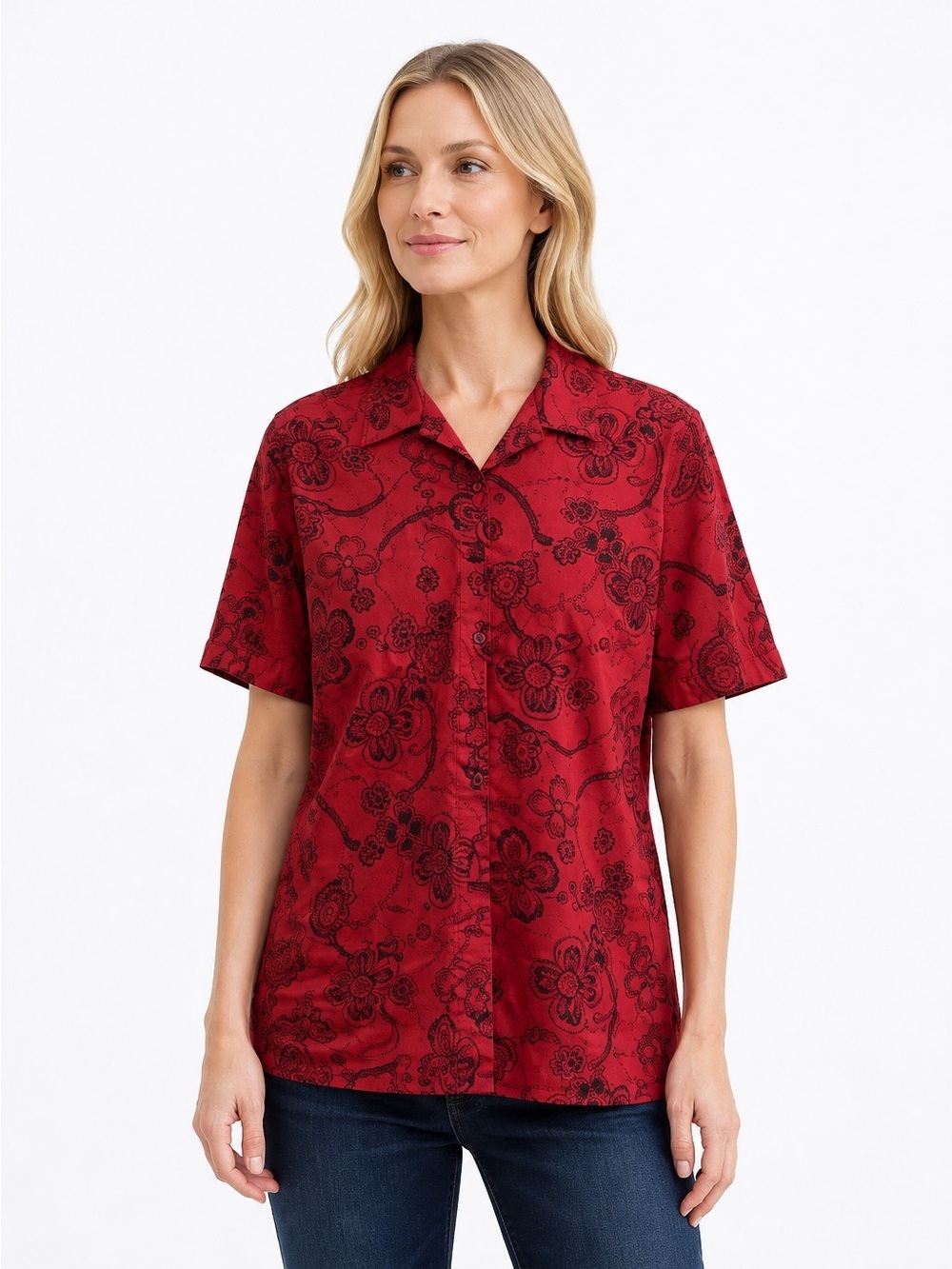 Hot Cotton by Marc Ware Blouse Top Women's Size Medium Floral Short Sleeve